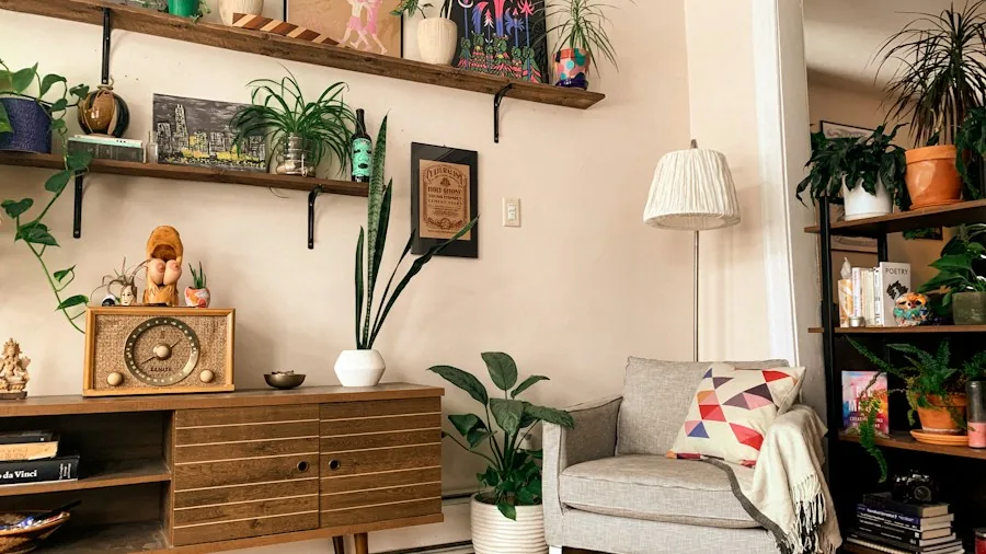 Floor Lamp with Storage Shelves Arrives at Walmart: What Buyers Need to Know 3 apartment living room with organized shelves