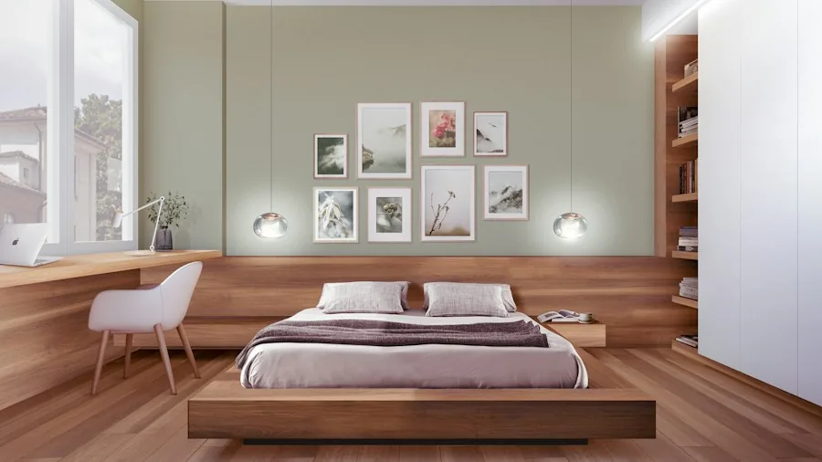 asymmetrical bedroom lighting arrangement