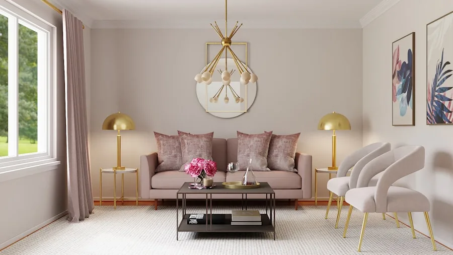 brass chandelier living room warm lighting