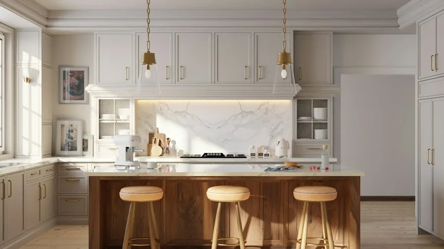 Kitchen Cabinet Paint Transformation Saves Thousands for Dated 90s Homes 2 brass pendant lights kitchen island
