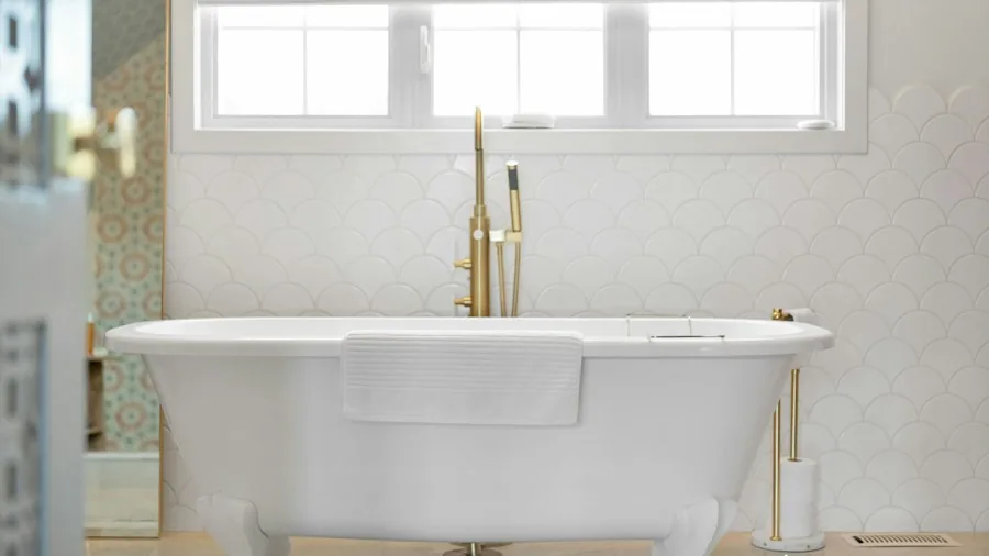 coastal bathroom curtain styling