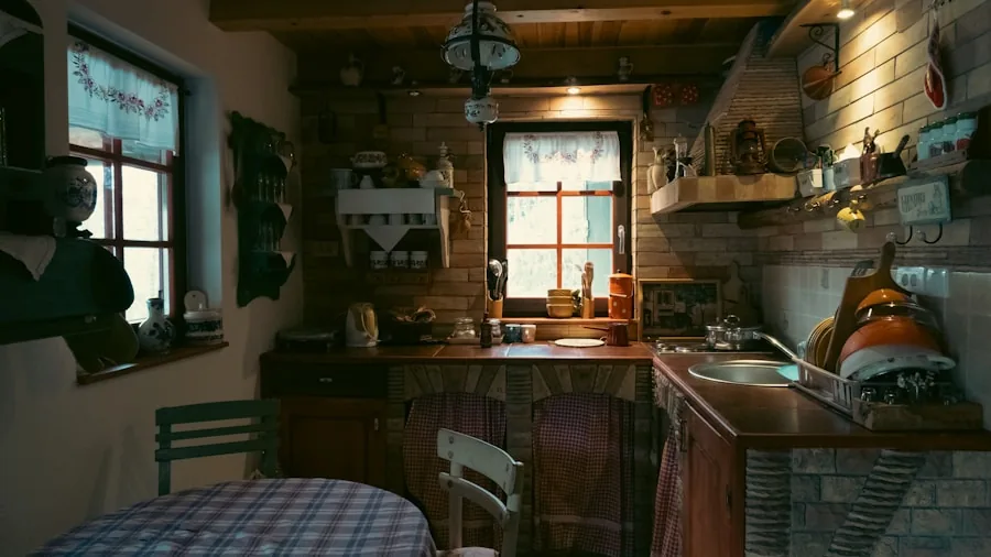 cozy kitchen with table lamp lighting