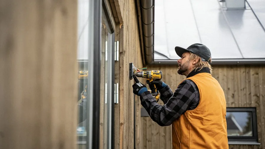 electrician with cordless power tool