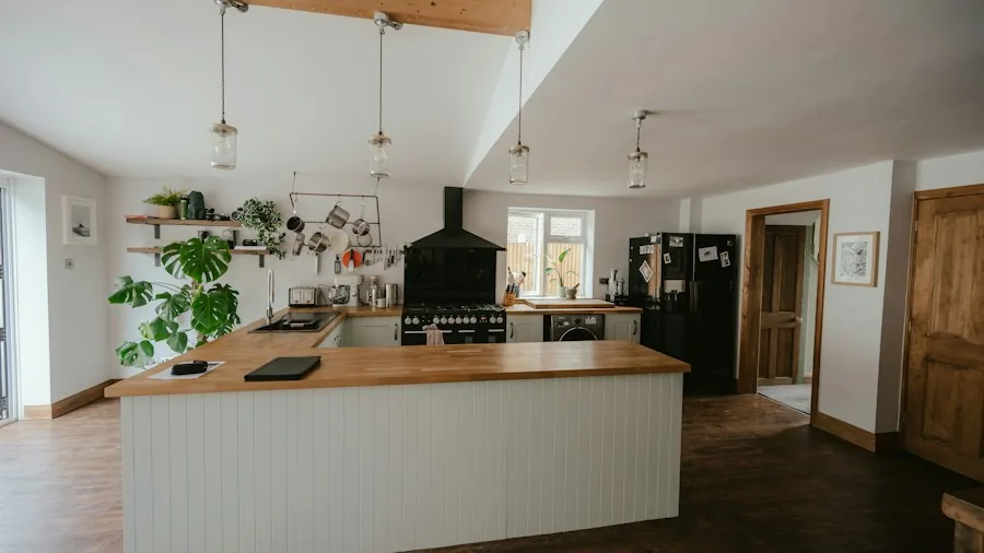 Kitchen Island Divider Transforms Cluttered Countertops Into Designer Storage 2 exposed ceiling beams in kitchen