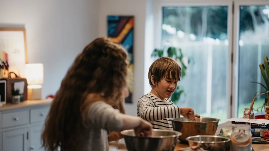 family cooking kitchen mess