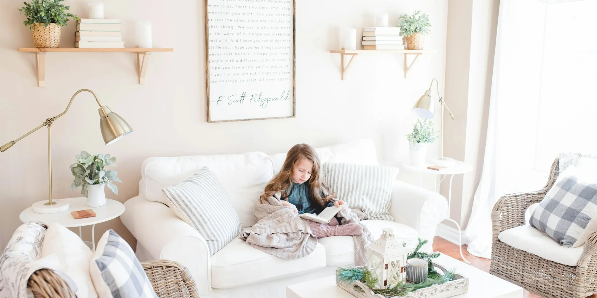 family in cozy living room winter