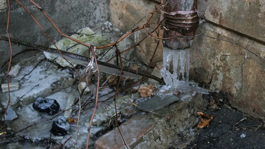 frozen water pipe close up
