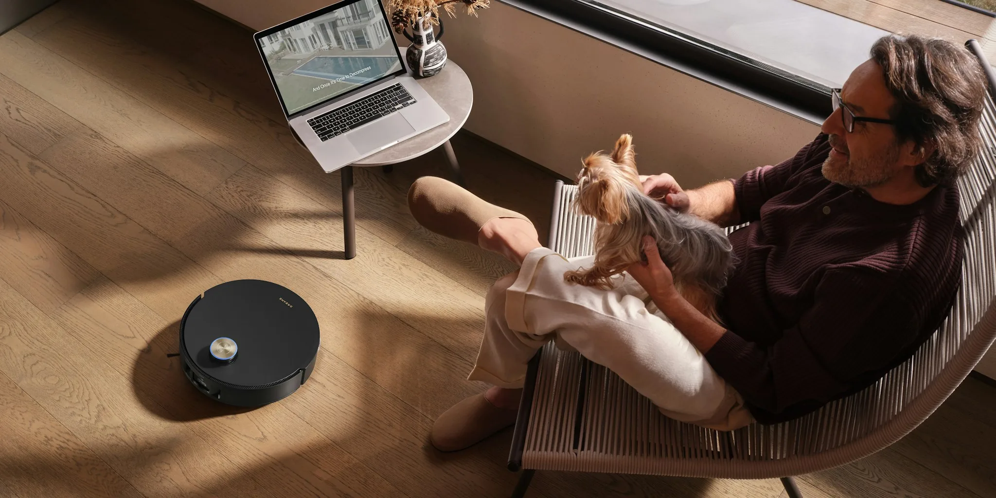 modern living room robot vacuum cleaning