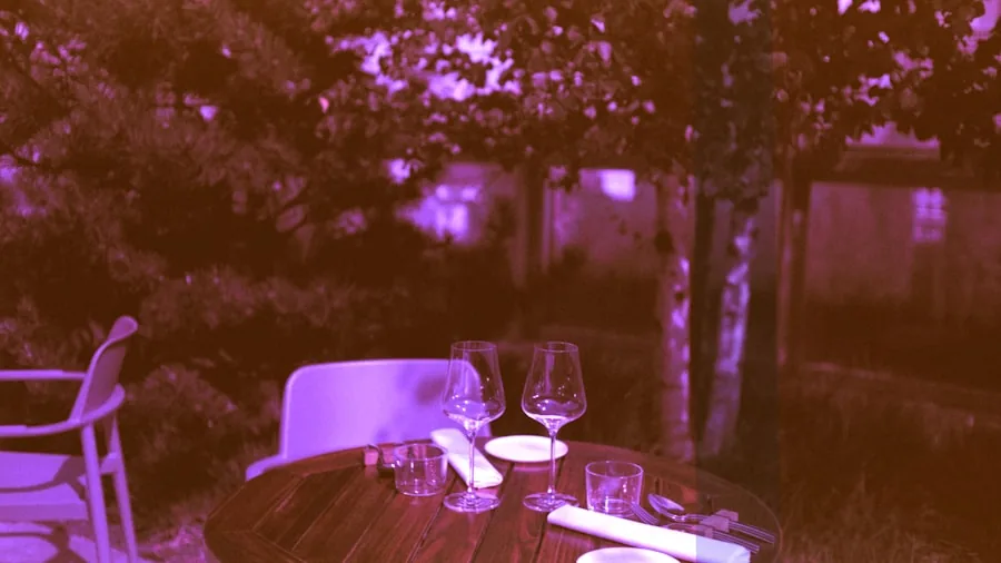 outdoor dining table warm glow