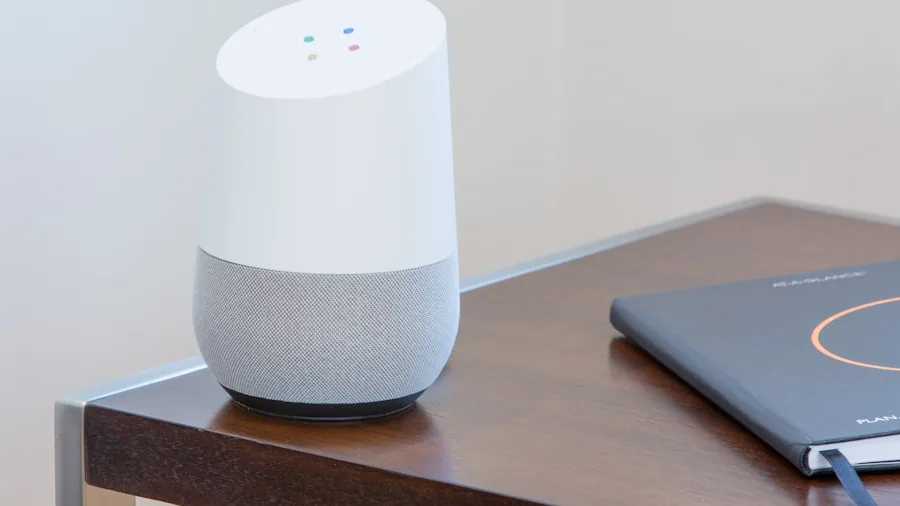 Lutron Caseta Adds Voice Control to Smart Home Lighting and Shades 2 person speaking to smart speaker at home