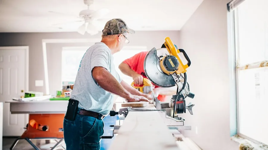 person using power tool bathroom project
