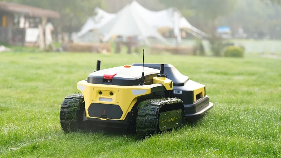 robot lawn mower cutting grass
