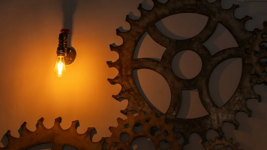 Industrial Ceiling Fan Style Guide What Shoppers Need to Know 3 steampunk lamp gear accent lighting