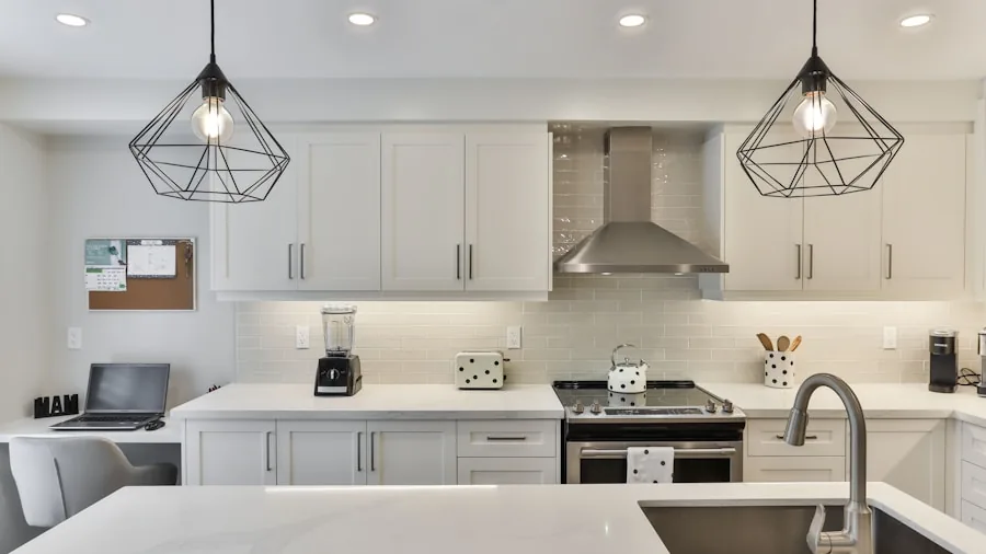 Kitchen Renovation Trends: How Homeowners Are Ditching Dated Designs for Modern Farmhouse Spaces 2 white kitchen cabinetry pendant lighting