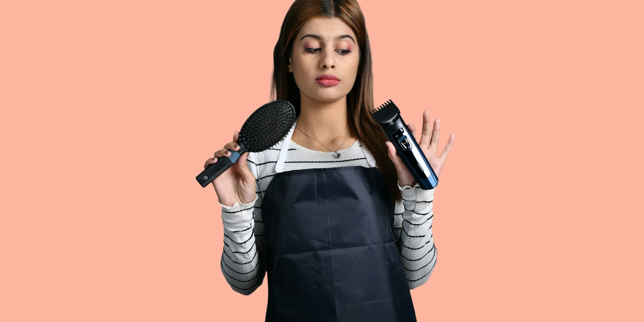 woman straightening hair with steam tool